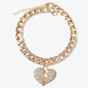KOSMOS-LI Rhinestone Chain with Dollar Sign Choker,Gold Plated Hip Hop Necklace